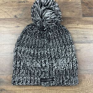 Rebecca Minkoff Black &‎ White Marled Knit Pom Beanie One Size